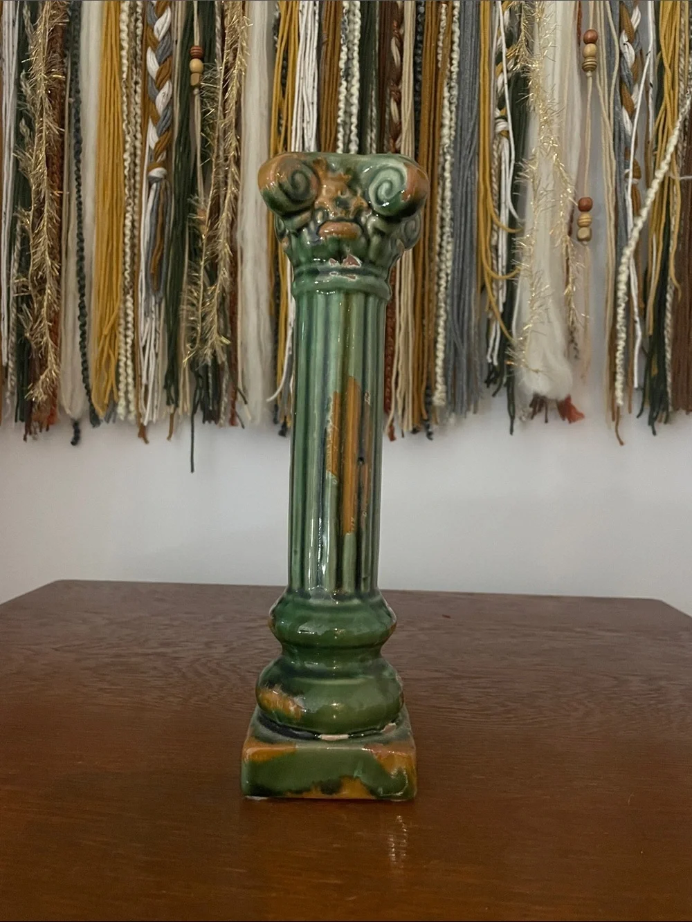 Green Ceramic Column Pedestal candle holder
